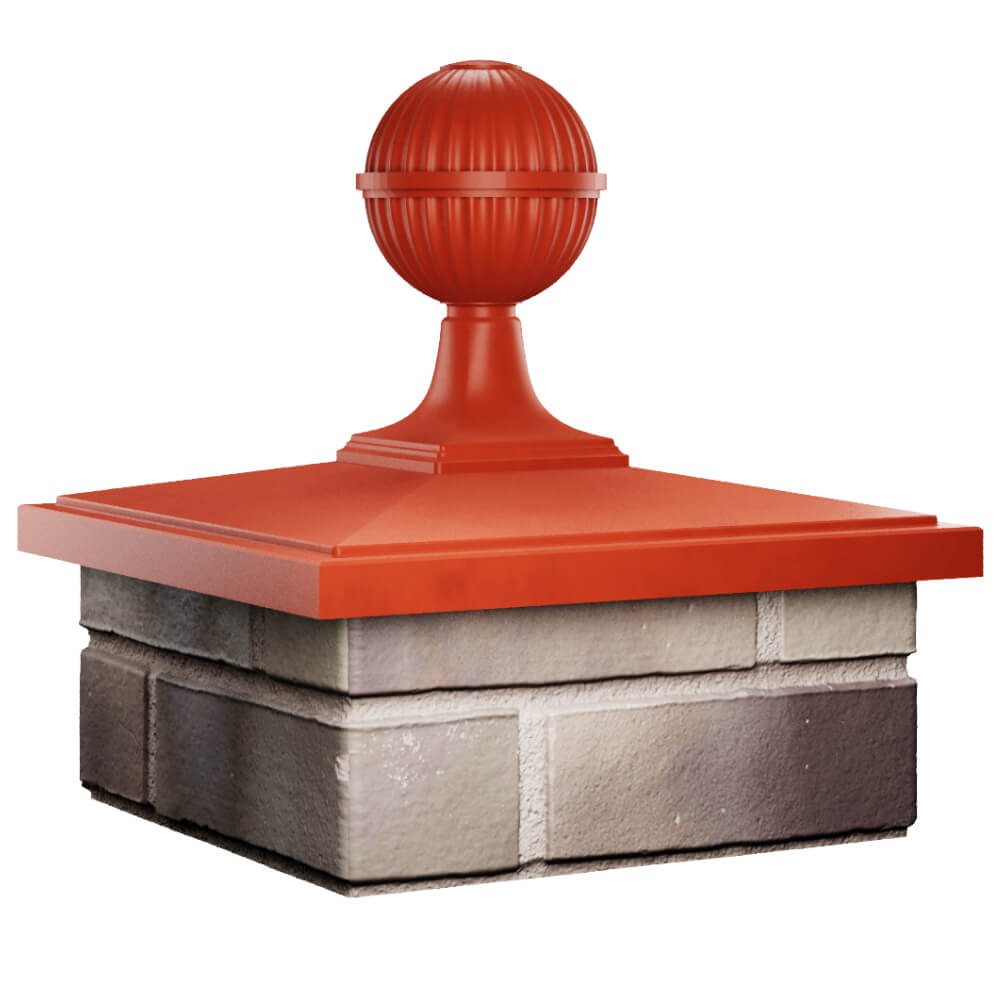Колпак Zking БонаМоно Красный с шаром на столб 1.5х1.5 кирпича (385х385, 400х400мм) в сборе в Камышине фото