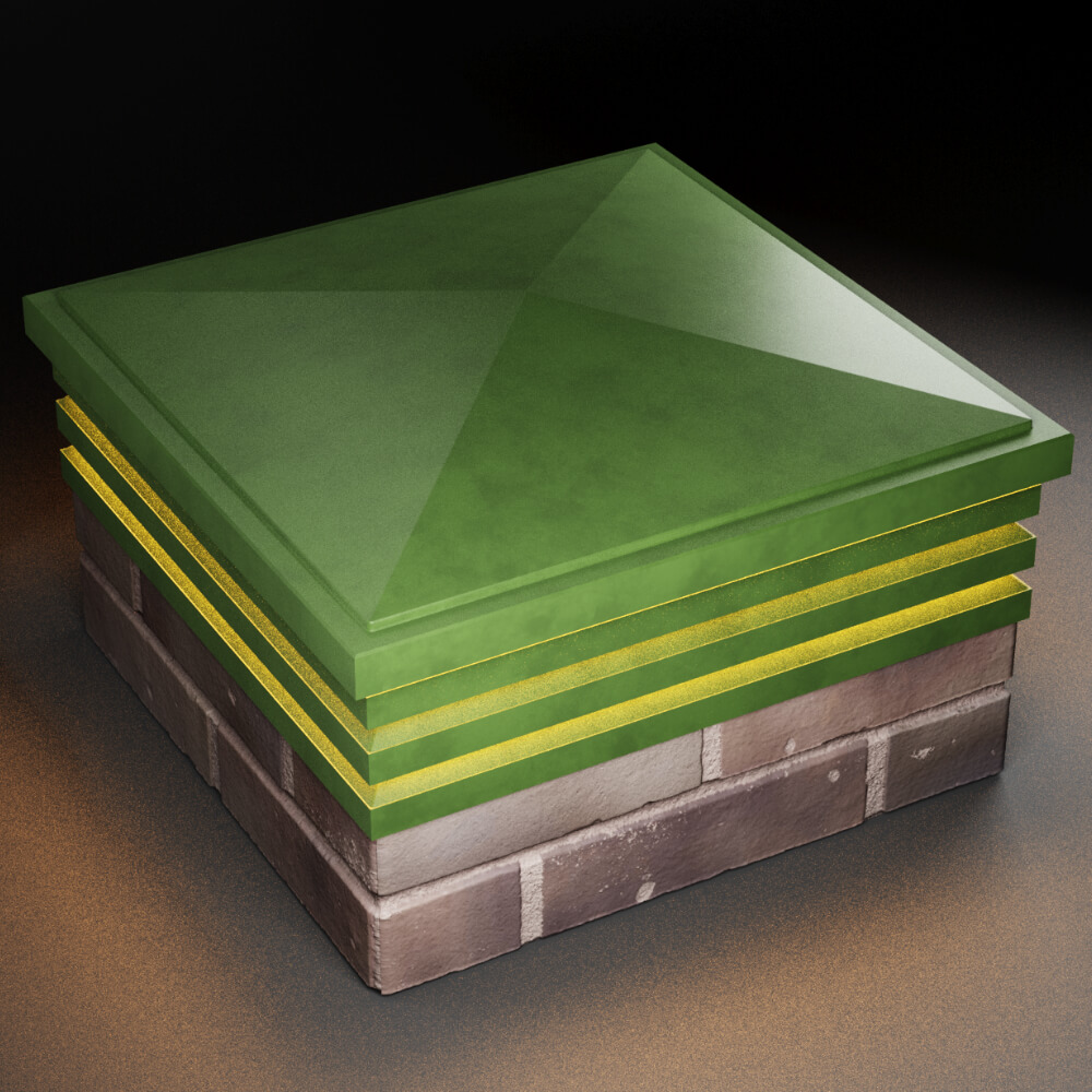 Колпак Zking Бона ХайТек Зеленый на столб 2х2 кирпича (513х513мм) с подсветкой в Камышине фото