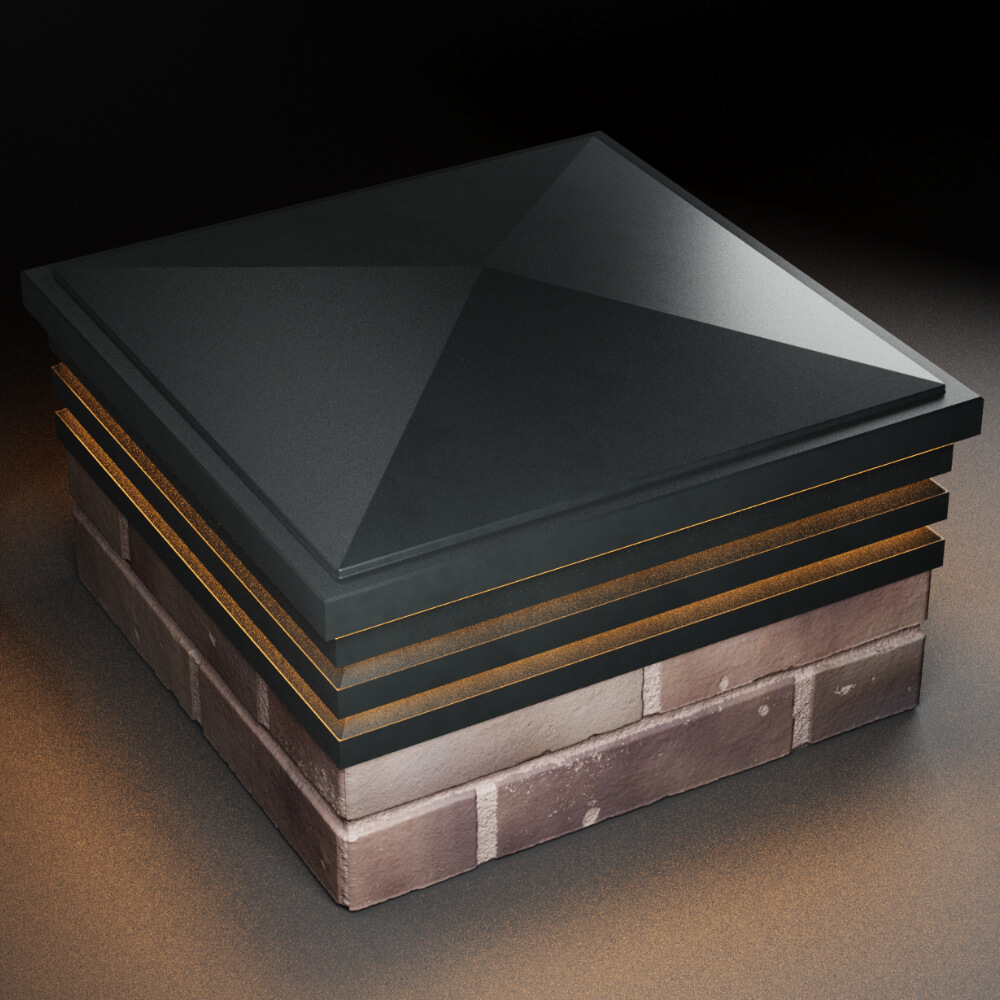 Колпак Zking Бона ХайТек Черный на столб 2х2 кирпича (513х513мм) с подсветкой в Камышине фото