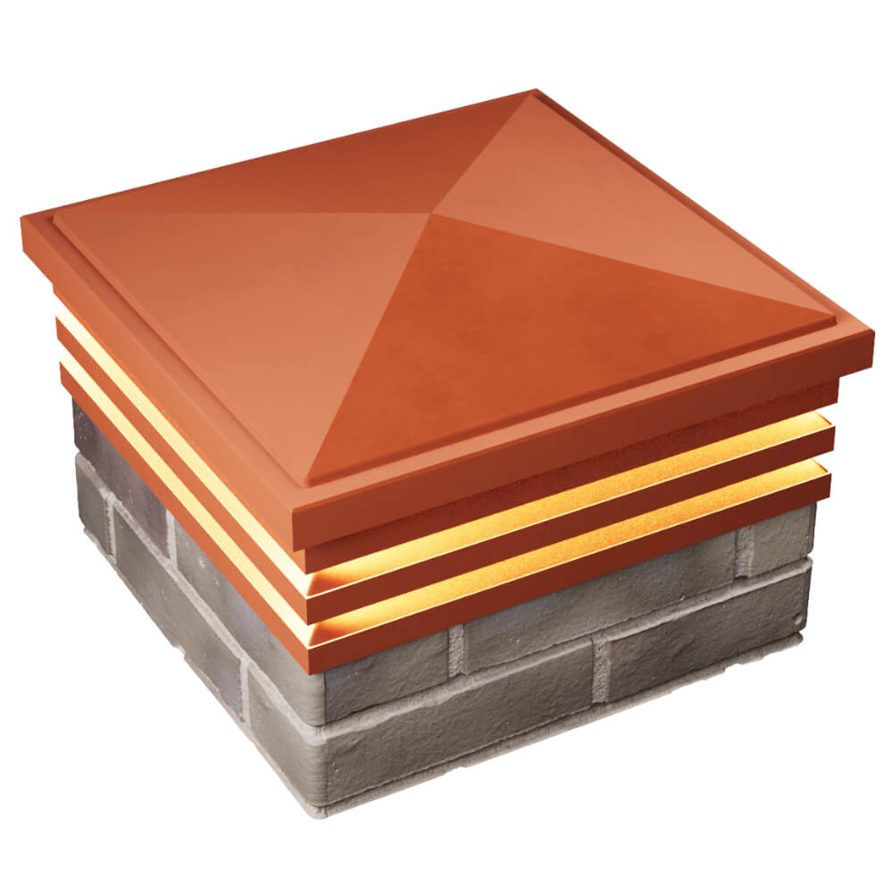 Колпак Zking Бона ХайТек Красный на столб 1.5х1.5 кирпича (385х385мм) с подсветкой в Камышине фото