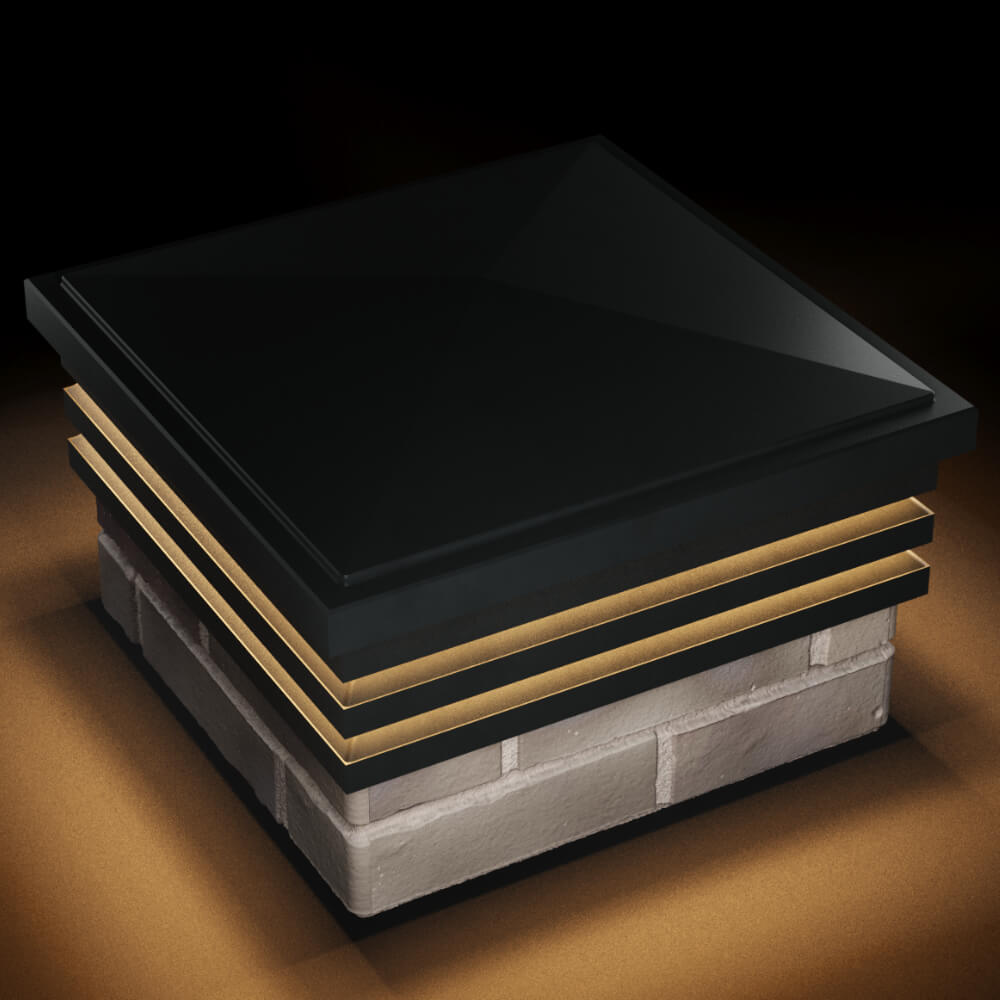 Колпак Zking Бона ХайТек Черный на столб 1.5х1.5 кирпича (385х385мм) с подсветкой в Камышине фото