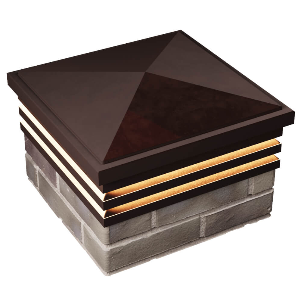 Колпак Zking Бона ХайТек Коричневый на столб 1.5х1.5 кирпича (385х385мм) с подсветкой в Камышине фото