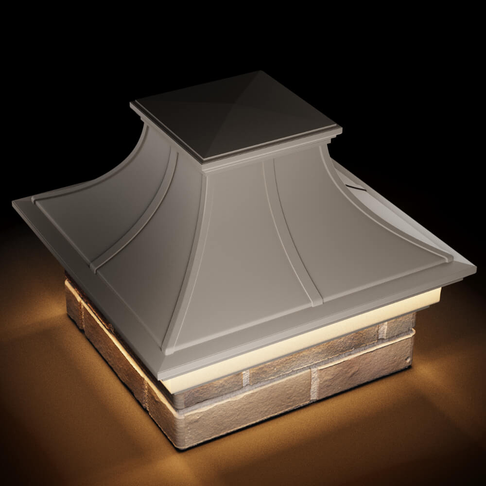 Колпак Zking Монблан Премиум Бежевый на столб 1.5х1.5 кирпича (385х385мм) с подсветкой в Камышине фото