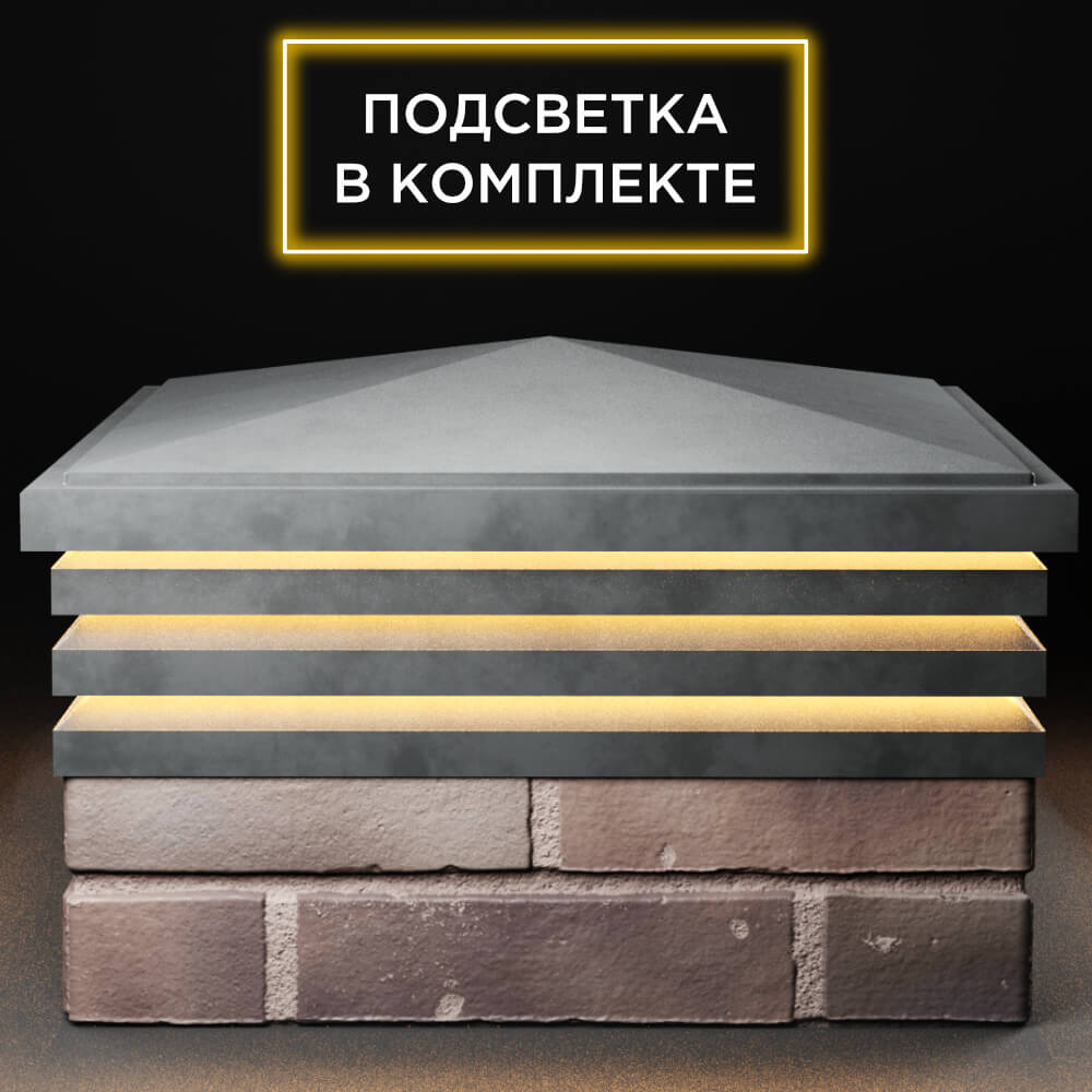 Колпак Zking Бона ХайТек Серый на столб 2х2 кирпича (513х513мм) с подсветкой Камышин фото