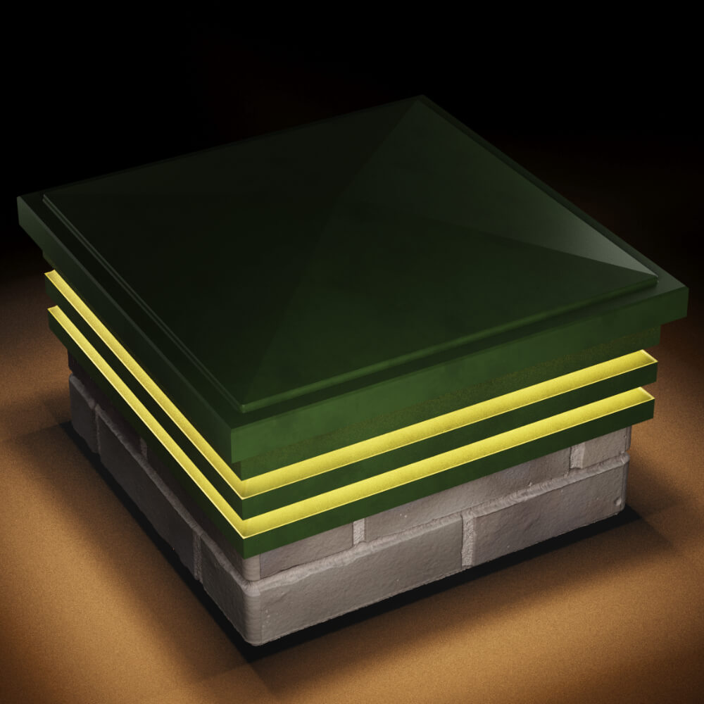 Колпак Zking Бона ХайТек Зеленый на столб 1.5х1.5 кирпича (385х385мм) с подсветкой в Камышине фото