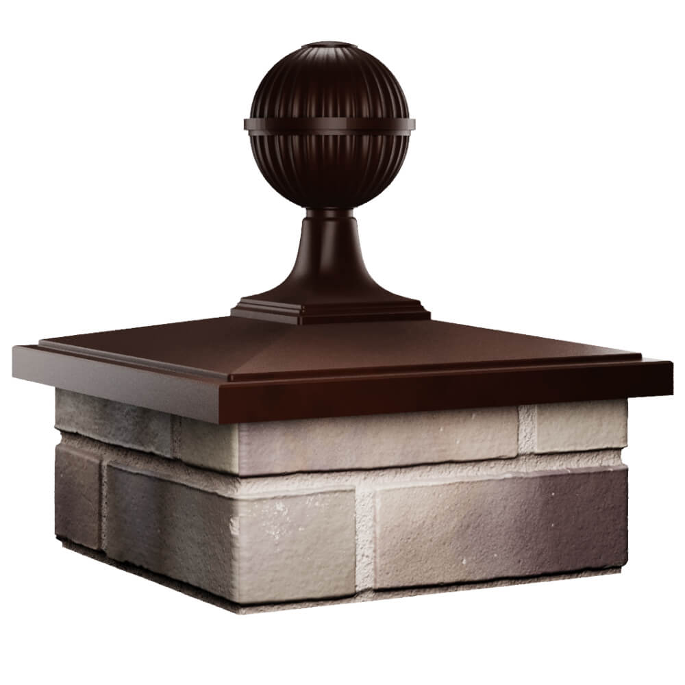 Колпак Zking БонаМоно Коричневый с шаром на столб 1.5х1.5 кирпича (385х385, 400х400мм) в сборе в Камышине фото