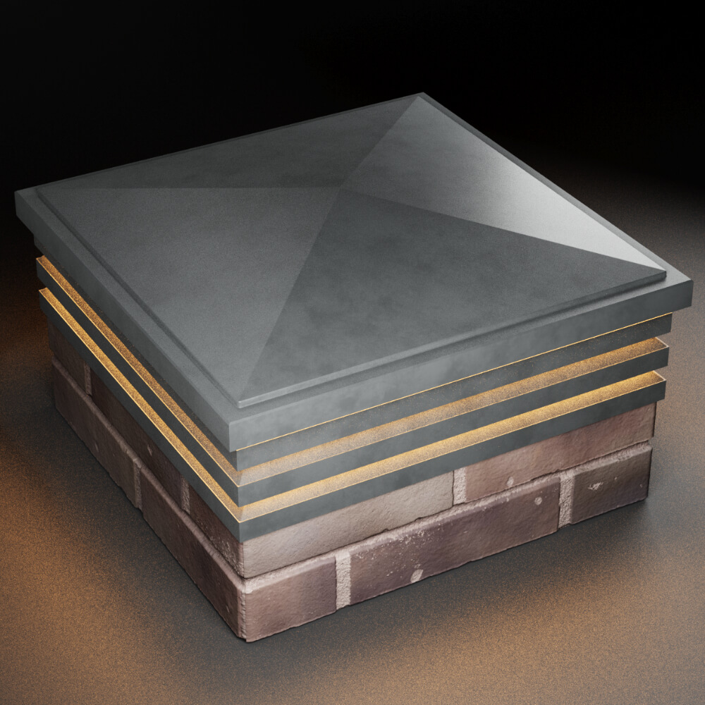 Колпак Zking Бона ХайТек Серый на столб 2х2 кирпича (513х513мм) с подсветкой в Камышине фото