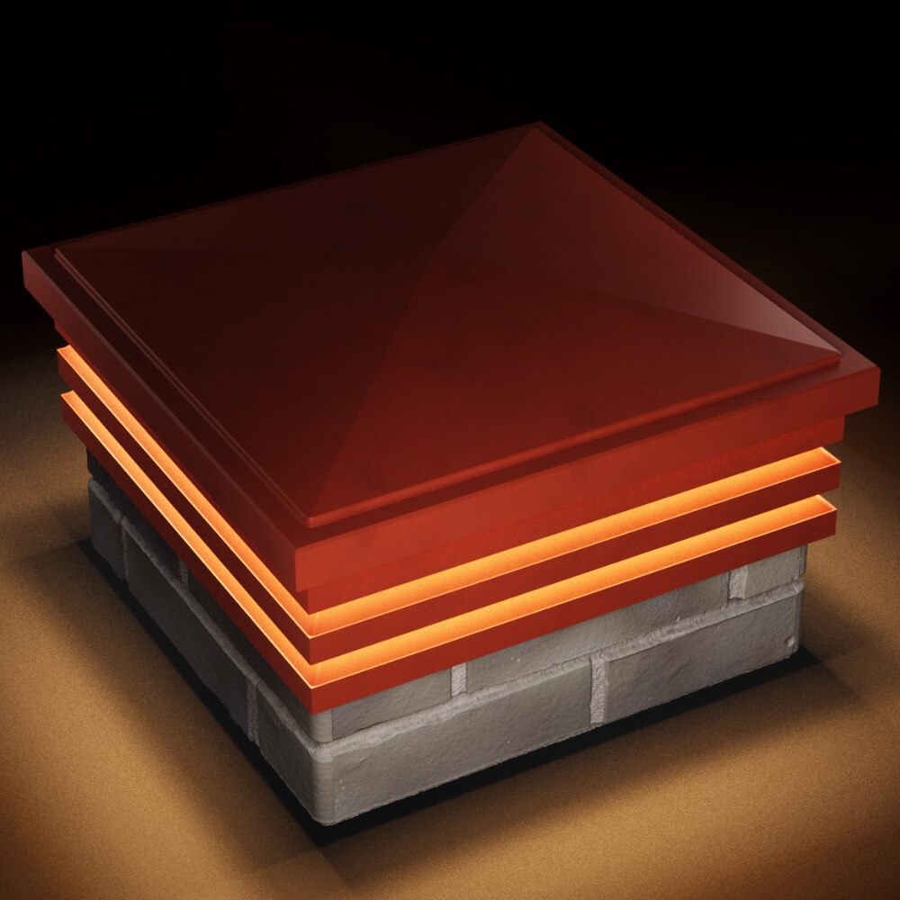 Колпак Zking Бона ХайТек Красный на столб 1.5х1.5 кирпича (385х385мм) с подсветкой в Камышине фото