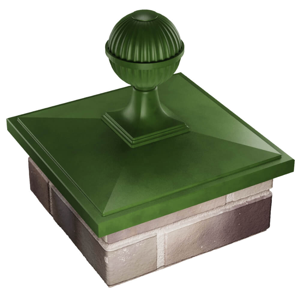 Колпак Zking БонаМоно Зеленый с шаром на столб 1.5х1.5 кирпича (385х385, 400х400мм) в сборе в Камышине фото