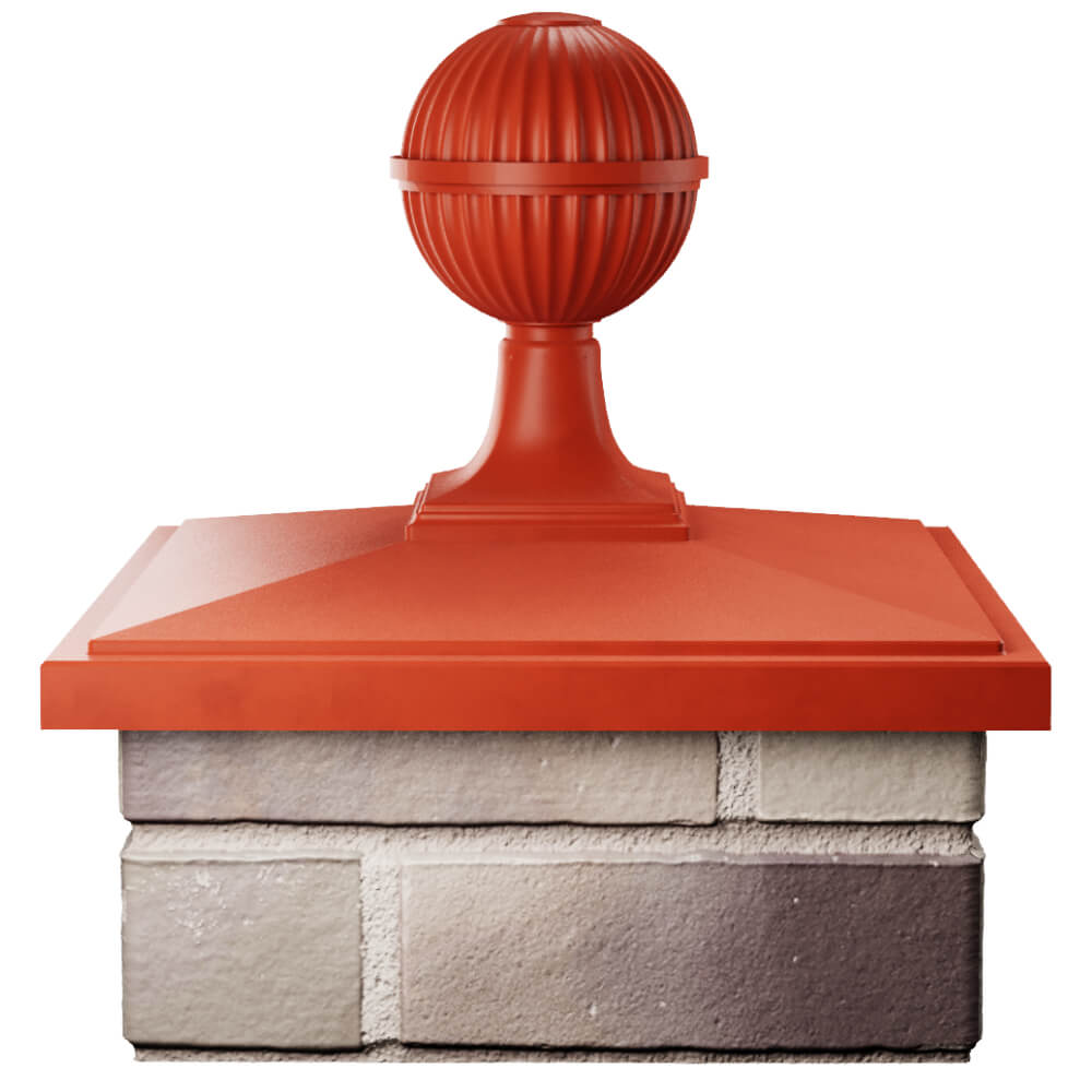 Колпак Zking БонаМоно Красный с шаром на столб 1.5х1.5 кирпича (385х385, 400х400мм) в сборе Камышин фото