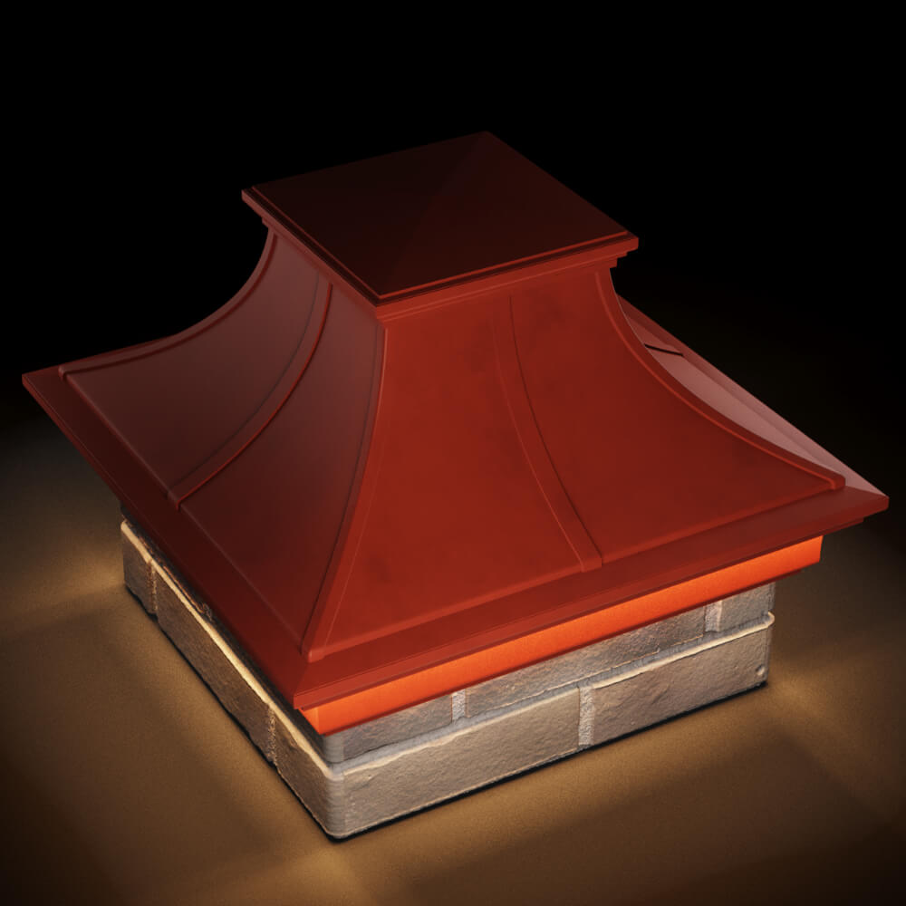 Колпак Zking Монблан Премиум Красный на столб 1.5х1.5 кирпича (385х385мм) с подсветкой в Камышине фото