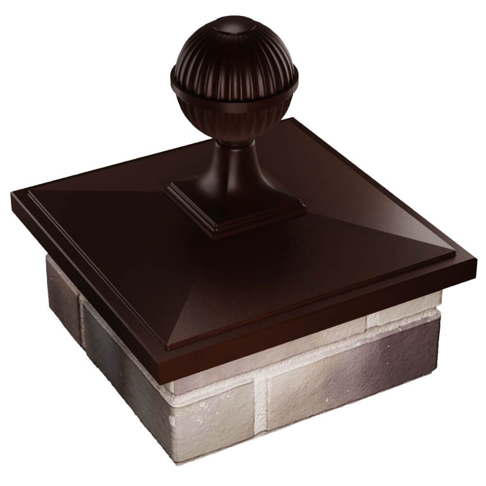 Колпак Zking БонаМоно Коричневый с шаром на столб 1.5х1.5 кирпича (385х385, 400х400мм) в сборе в Камышине фото