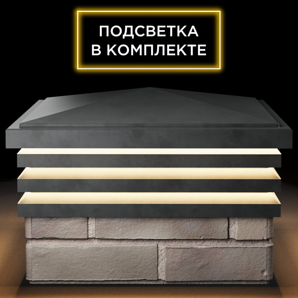 Колпак Zking Бона ХайТек Серый на столб 1.5х1.5 кирпича (385х385мм) с подсветкой Камышин фото