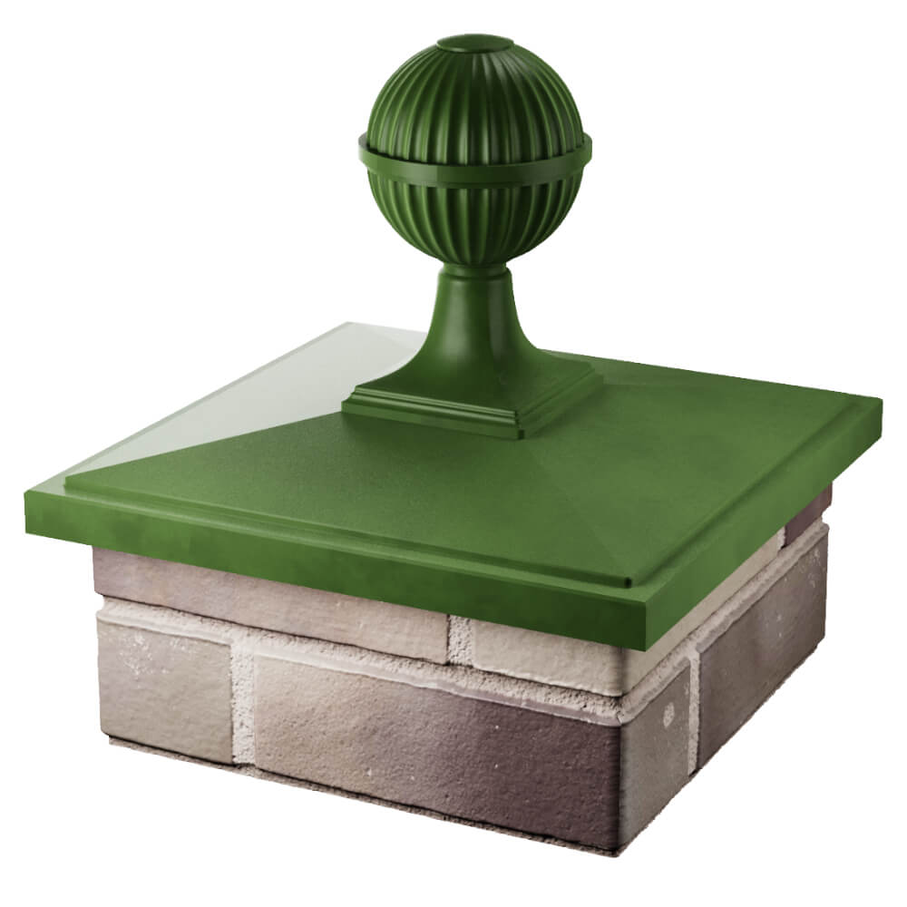 Колпак Zking БонаМоно Зеленый с шаром на столб 1.5х1.5 кирпича (385х385, 400х400мм) в сборе в Камышине фото