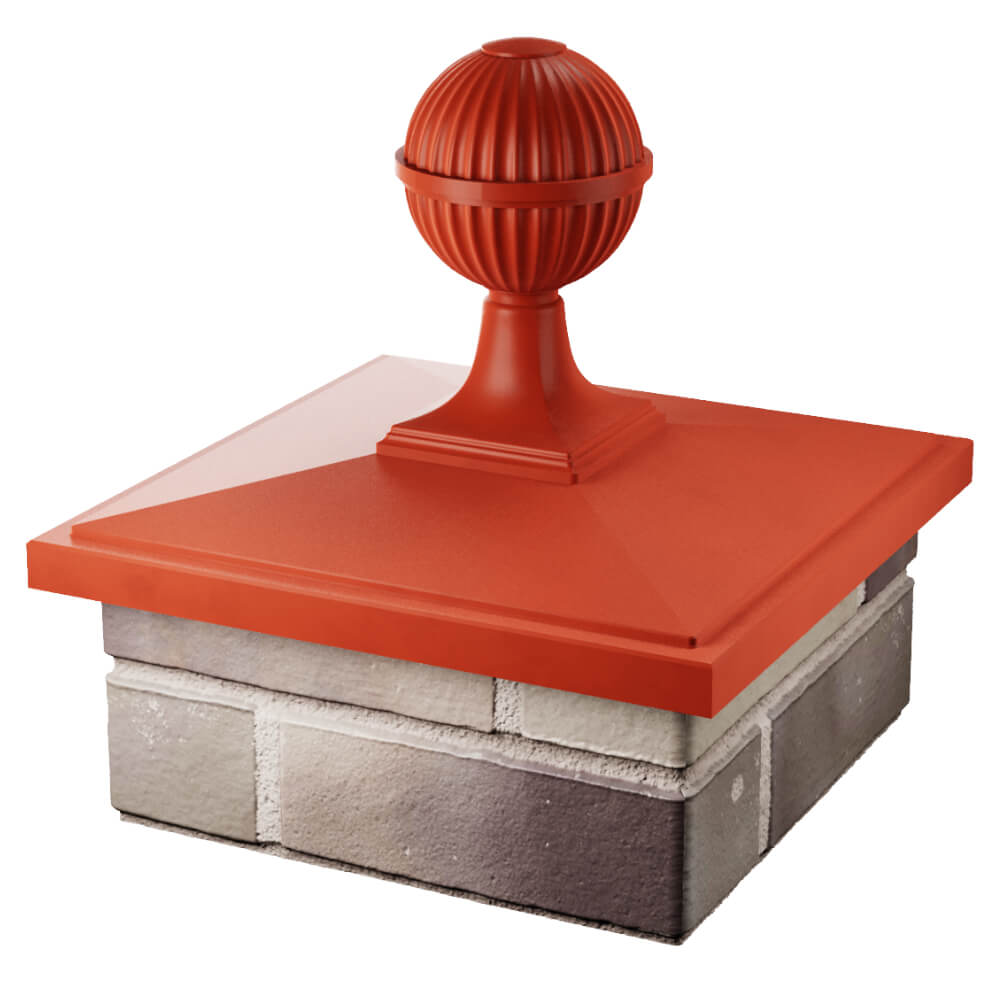 Колпак Zking БонаМоно Красный с шаром на столб 1.5х1.5 кирпича (385х385, 400х400мм) в сборе в Камышине фото
