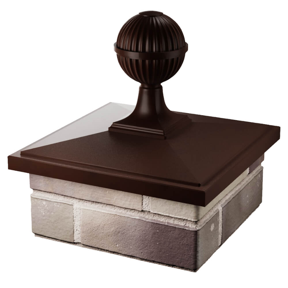 Колпак Zking БонаМоно Коричневый с шаром на столб 1.5х1.5 кирпича (385х385, 400х400мм) в сборе в Камышине фото