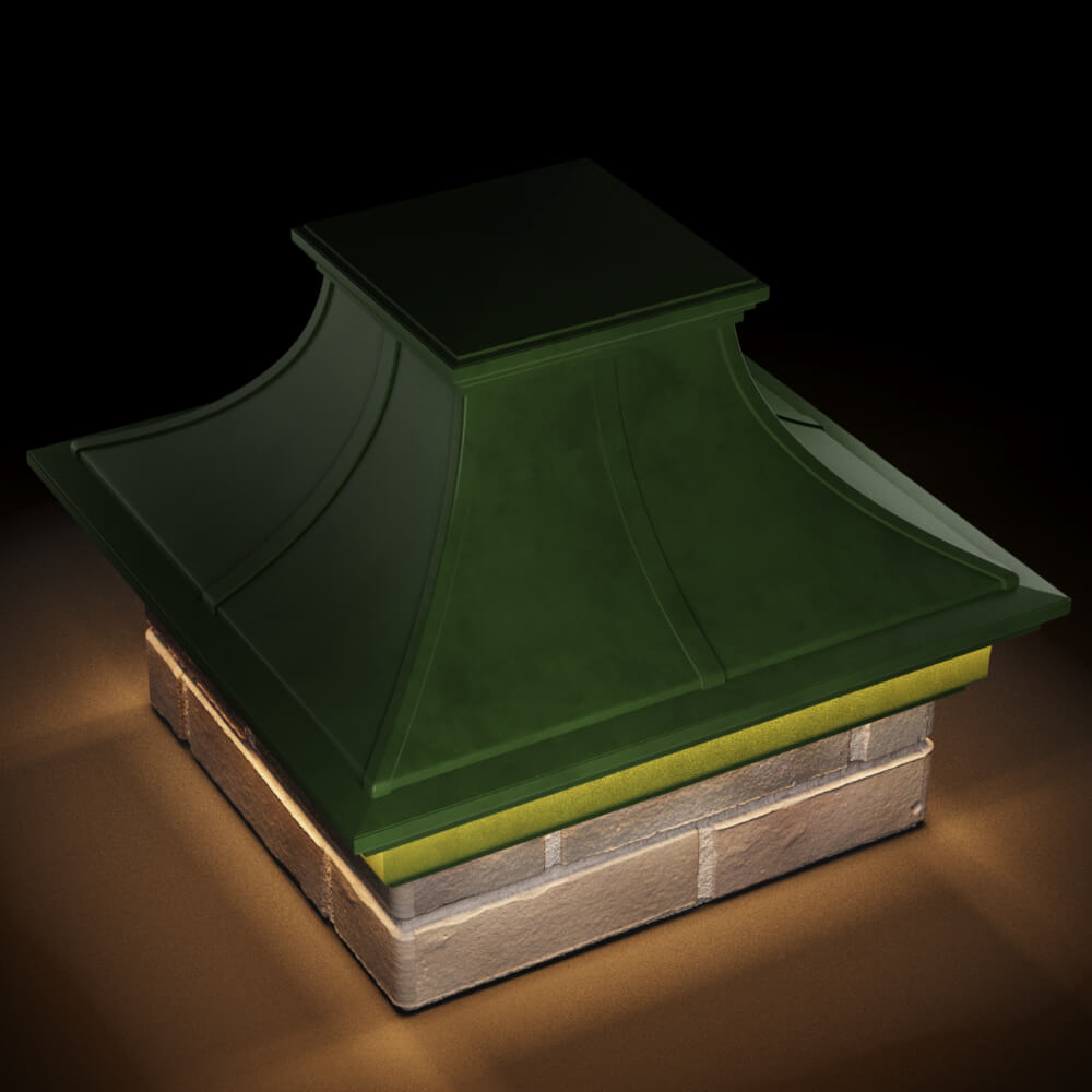 Колпак Zking Монблан Премиум Зеленый на столб 1.5х1.5 кирпича (385х385мм) с подсветкой в Камышине фото