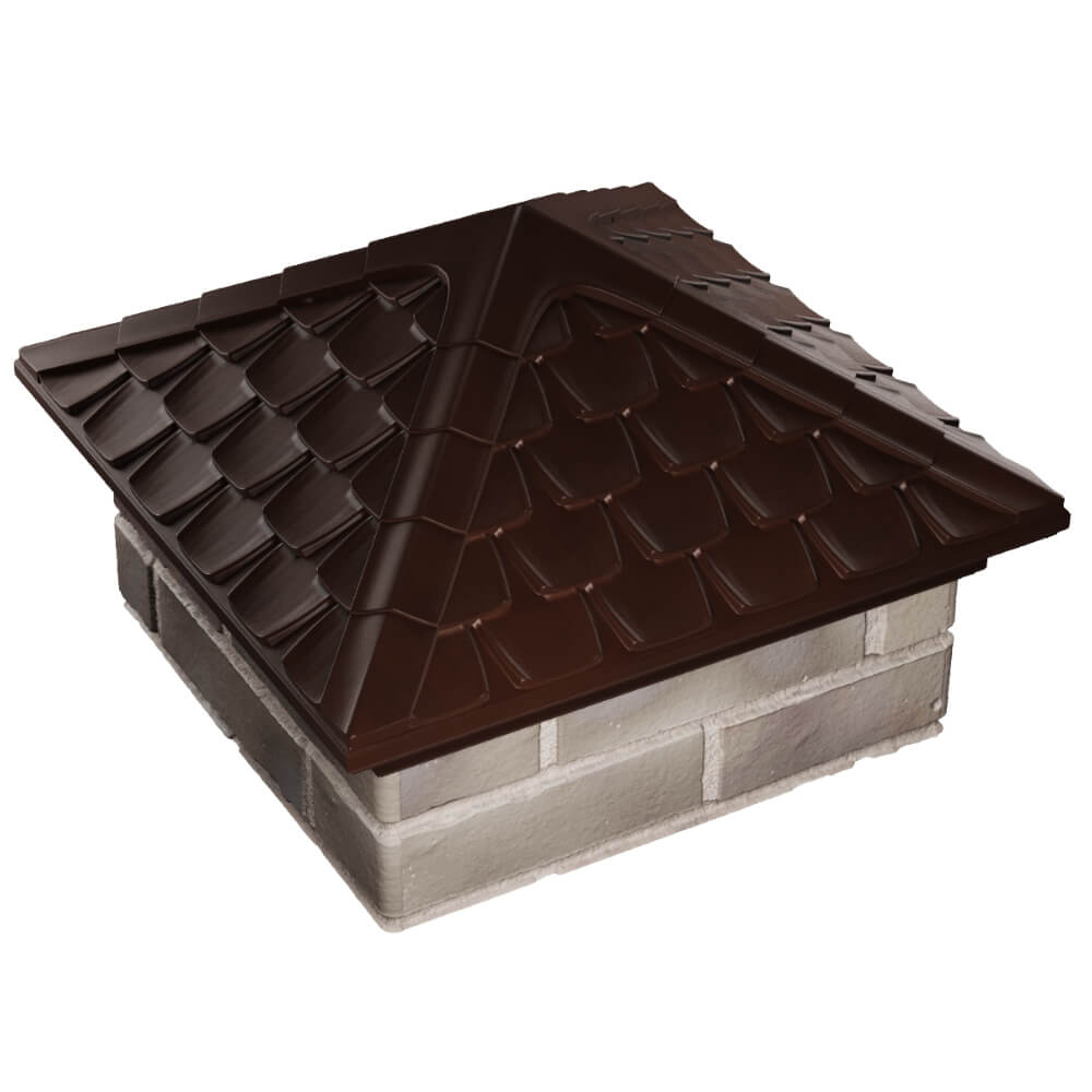 Колпак Zking Эльбрус Коричневый на столб 1.5х1.5 кирпича (385х385мм) в Камышине фото