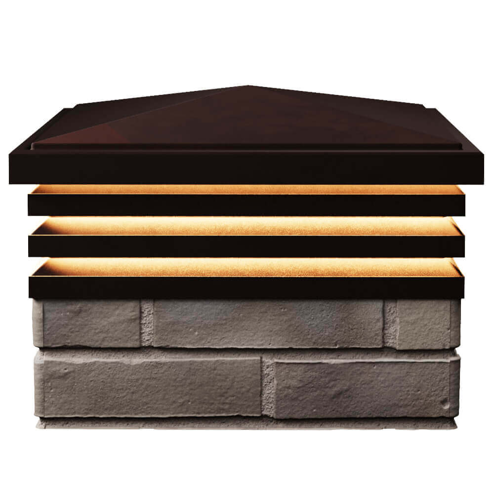 Колпак Zking Бона ХайТек Коричневый на столб 1.5х1.5 кирпича (385х385мм) с подсветкой в Камышине фото